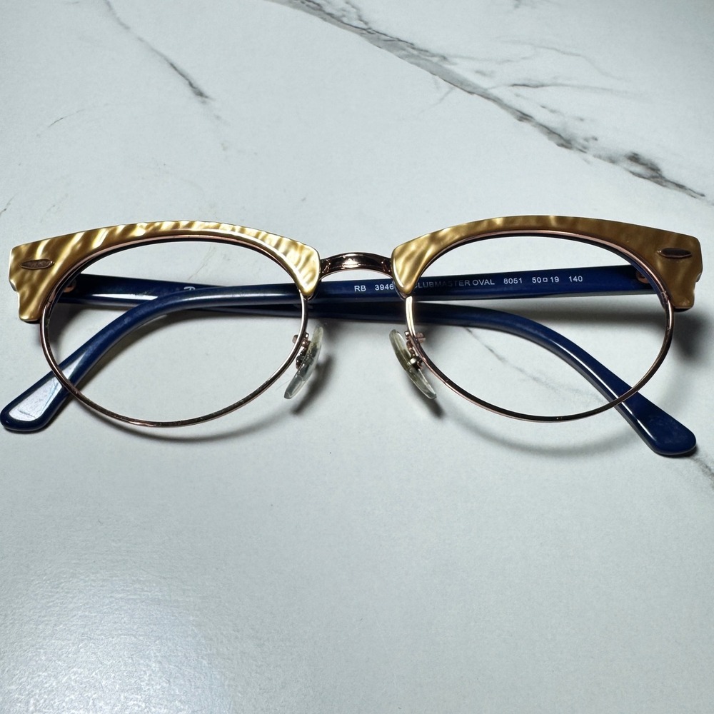 Ray-Ban RB 3946-V Clubmaster Oval Eyeglasses Gold Blue 50-19 140